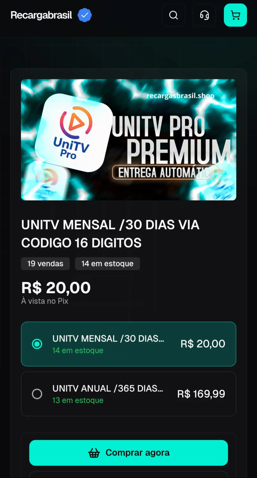 Imagem do link UNITV MENSAL VIA CODIGO 16 DÍGITOS