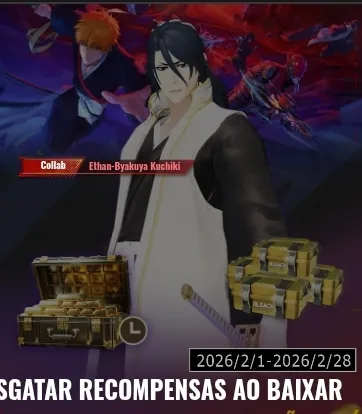 Imagem do link Ouro Grátis + Skin Limitada Byakuya! Resgate Agora!